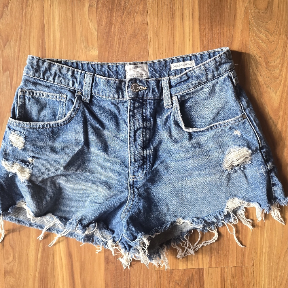 Cotton On Blue Jean Shorts Distressed Frayed Hem